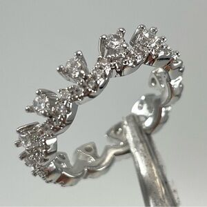 Beautiful Elegant Eternity Band Round Cut Crown Diamond CZ Silver Plated Ring